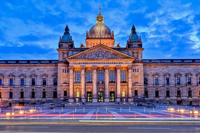 leipzig, building, saxony, germany, courthouse, dish, architecture, historical, old building, facade, old town, downtown, city, long exposure, lights, blue hour, dusk, landmark, federal administrative court, leipzig, leipzig, leipzig, leipzig, leipzig, germany, courthouse